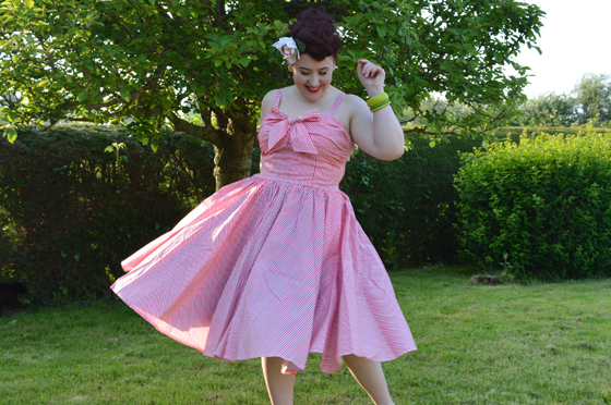 Unique Vintage Golightly Dress Pink Striped