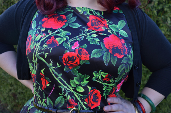 Annie Rose Thorns Floral Retro Dress in Black Dolly & Dotty plus size Miss Amy May