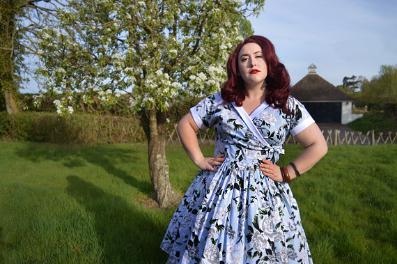 Plus Size Unique Vintage 1950s Style Light Blue & White Floral Print Pleated Waldorf Swing Dress Miss amy May