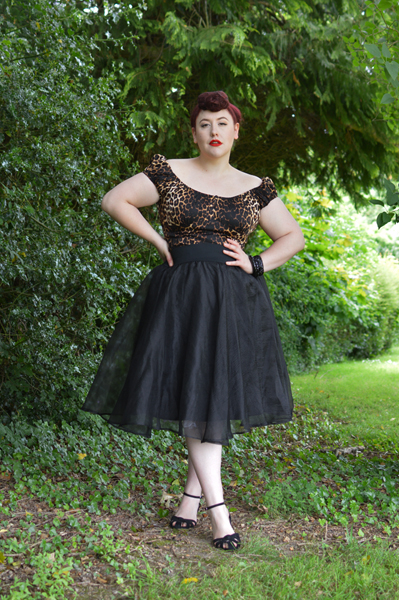 Hell Bunny Panthera 50s leopard swing skirt Uma leopard peasant top Miss Amy May plus size discount code AMYMAY20!%