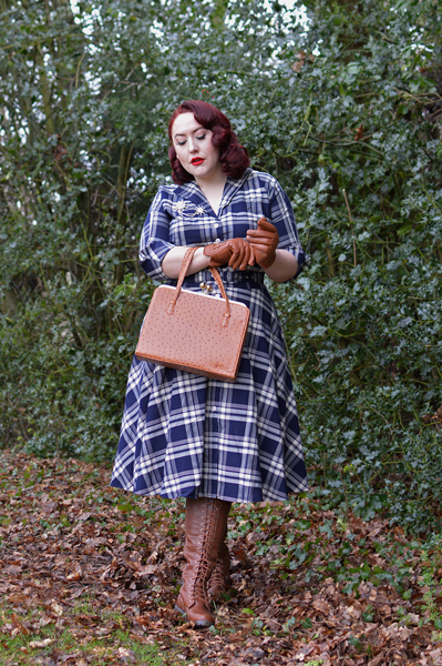 Unique Vintage Plus Size 1950s Style Navy Blue Plaid Sleeved Brooklyn Shirtdress fit review Miss Amy May