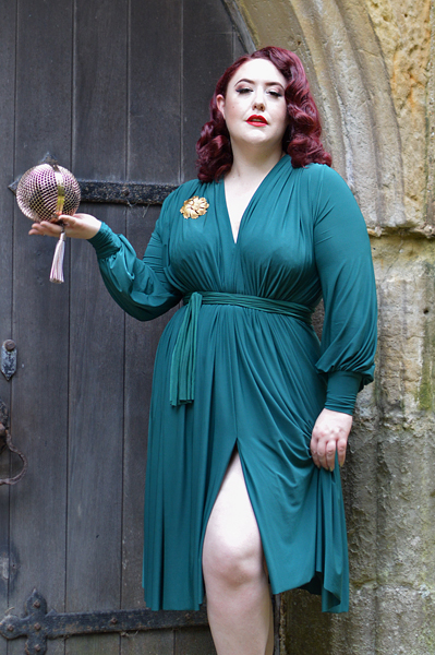 Green Claudia dress by Alexandra King for Deadly is the Female plus size fit review Miss Amy May 