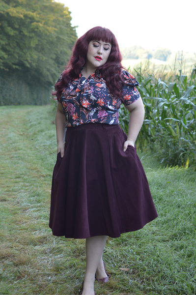 Hell Bunny Heron Blouse Pussybow vintage inspired print fit size review plus size pinup Miss Amy May