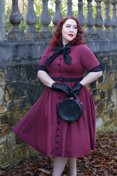 Edelie-Lee-Burgundy dress gifted by Miss Candyfloss Acid Doll collaboration fit size review plus size pinup Miss Amy May