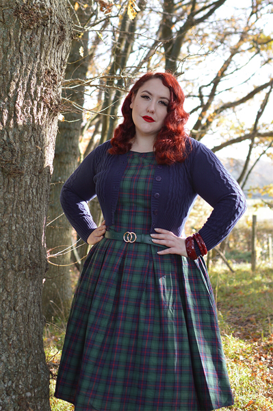 Fit and size review by plus size pinup Miss Amy May of the Annie Retro Check dress gifted by Dolly & Dotty