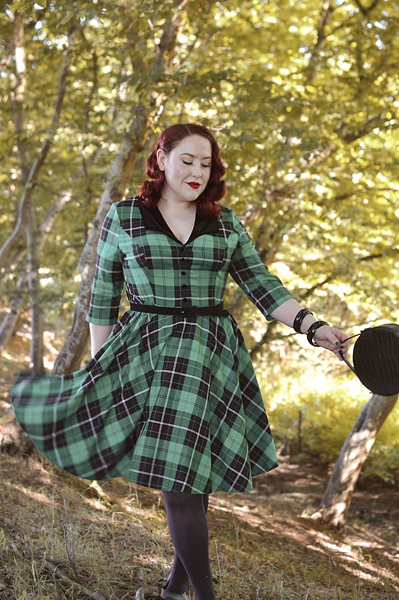 Plus size pinup Miss Amy May models the Beryl Mid Dress by Hell Bunny for a fit and sizing review